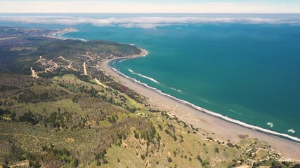 Wall Mural - amazing aerial view of central chilean coastline at puertecillo beach. a rugged landscape from the g