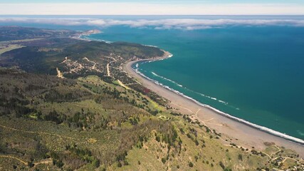 Wall Mural - amazing aerial view of central chilean coastline at puertecillo beach. a rugged landscape from the g
