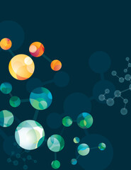 Chemical molecules bonded together with bright circles and dark background