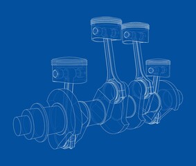 Wall Mural - Engine crankshaft with pistons outline. Vector