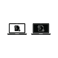 Wall Mural - Download PDF button on laptop screen. Downloading document concept. File with PDF label and down arrow sign. Modern long shadow flat design color editable