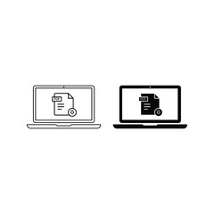 Wall Mural - Download PDF button on laptop screen. Downloading document concept. File with PDF label and down arrow sign. Modern long shadow flat design color editable