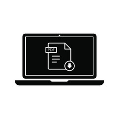 Wall Mural - Download PDF button on laptop screen. Downloading document concept. File with PDF label and down arrow sign. Modern long shadow flat design color editable
