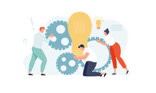 People Group Together Generate An Idea. Teamwork And Collaboration. Vector Business Illustration