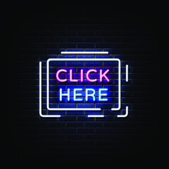 Wall Mural - Click Here Neon Signs Style Text Vector