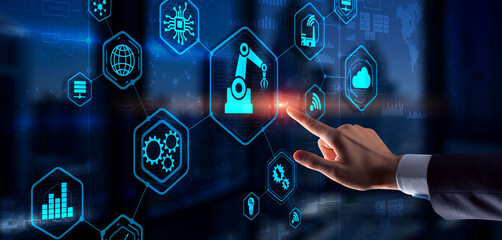 Wall Mural - rpa robotic process automation system. big data and business concept on virtual screen.