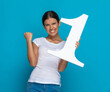 © Viorel Sima - beautiful casual woman celebrating that she's number one