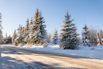 Wall Mural - scenic mountain road in winter scenery