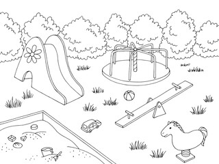 Playground graphic black white landscape sketch illustration vector 