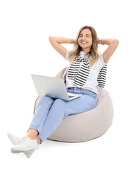 Sticker - Young woman with laptop on white background