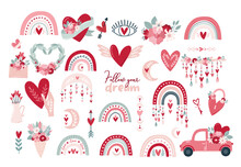 Card Valentine's Day In Boho Style. Bohemian Romantic Concept