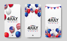 3d Flying Colorful Balloon With American Flag Frame For American Independence Day 4th July Usa