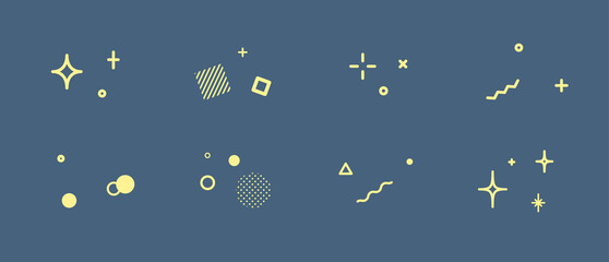 Wall Mural - キラキラした飾りのアイコンのセット　星　イラスト　装飾　背景　幾何学模様　輝き　素材