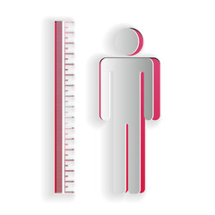 Paper cut Measuring height body icon isolated on white background. Paper art style. Vector.