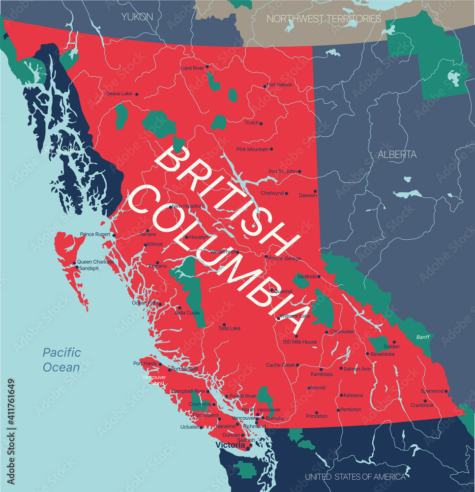 Counties Bc Map British Columbia province vector editable map of the Canada with ...