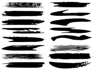 Vector collection of artistic grungy black paint hand made creative brush stroke set isolated on white background. A group of abstract grunge sketches for design education or graphic art decoration