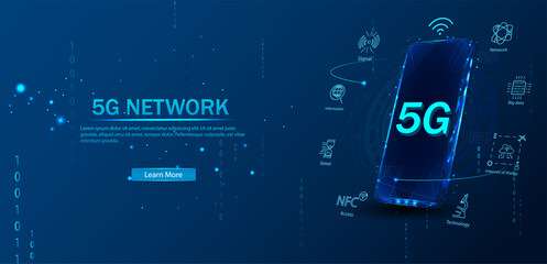 Wall Mural - 5g network wireless internet wi-fi connection. communication network concept. 5g new wireless intern