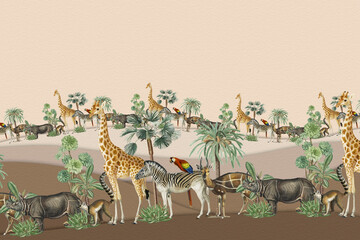 Wall Mural - Animal pattern border frame with design space beige background