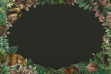 Wall Mural - Jungle oval frame with design space black background