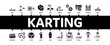 © PikePicture - Karting Motorsport Minimal Infographic Web Banner Vector. Karting Race And Track, Kart Engine And Steering Wheel, Driver Helmet And Suit Gloves And Mask Black Illustration