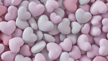 Multicolored Heart Background. Valentine Wallpaper With Pink And Light Pink Love Hearts. 3D Render 