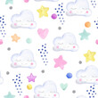 Cute cartoon fairy nature with  rainbow watercolor seamless pattern. 