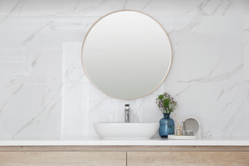 Wall Mural - Modern bathroom interior with stylish mirror and vessel sink