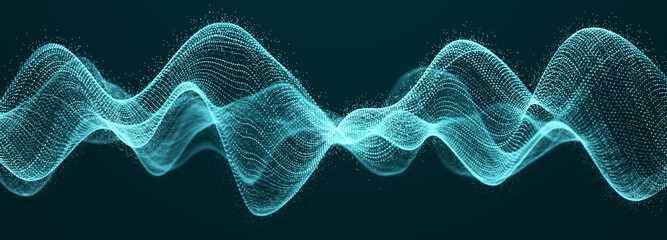 Fototapete - Abstract blue background of points. Falling cyber particles. Big data stream. 3d rendering