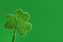 Decorative Clover Leaf On Green Background, Space For Text. Saint Patrick's Day Celebration