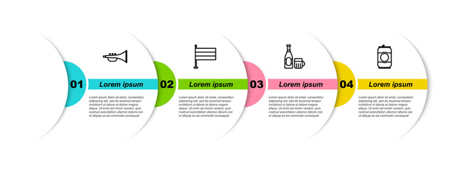 Canvas Print - Set line Musical instrument trumpet, National Germany flag, Beer bottle and glass and can. Business infographic template. Vector.