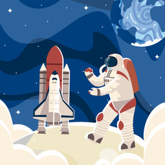 Wall Mural - space astronaut in surface moon spaceship and planet