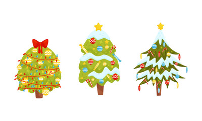 Wall Mural - Decorated Christmas Tree as Winter Holiday Symbol Vector Set