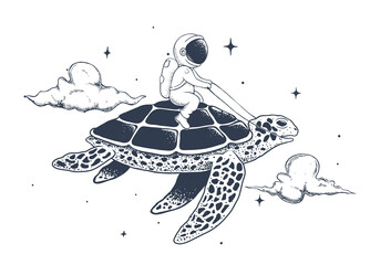 Wall Mural - astronaut flying on a turtle