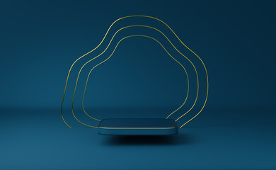 podium empty with geometric shapes in blue composition for modern stage display and minimalist mockup ,abstract showcase background ,Concept 3d illustration or 3d render
