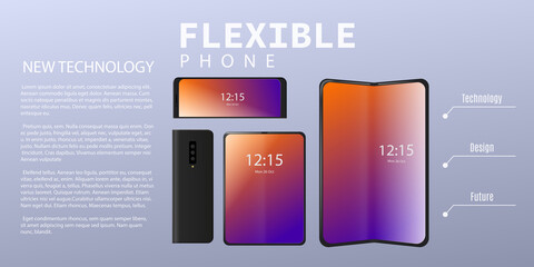 Flexible smartphone with foldable display a vector 3d realistic illustration.