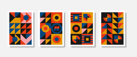 New modernism aesthetic in vector poster design card. Brutalism inspired graphics in web template layouts made with abstract geometric shapes, useful for poster art, website header, digital print.