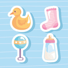 Bundle Of Four Baby Shower Icons Vector Illustration Design