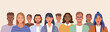 Diverse People Group Standing Together. Different Ages Man and Woman Characters in Fashionable Clothes. Social Diversity Concept. Flat Cartoon Vector Illustration. 
