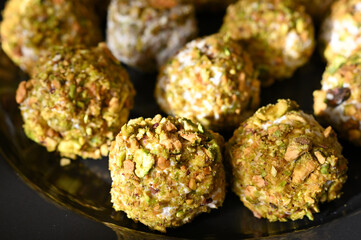 cheese truffles with mortadella and pistachios