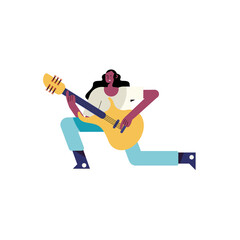 Sticker - young musician woman playing guitar character