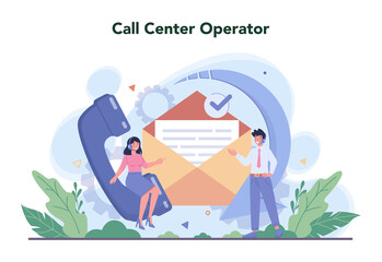 Sticker - call center or technical support concept. idea of customer service.