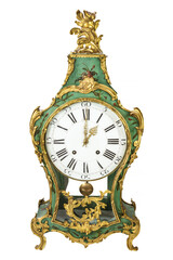 Authentic green eigtheenth century table clock isolated on white