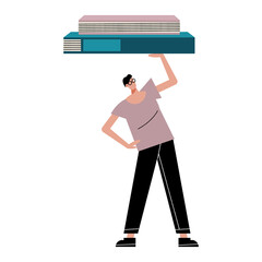 Poster - young man lifting books character