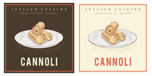 Cannoli Italian Pastry Dessert Vintage Illustration