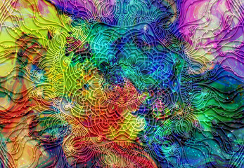 Wall Mural - abstract mandala graphic design and watercolor digital art painting for ancient geometric concept ba