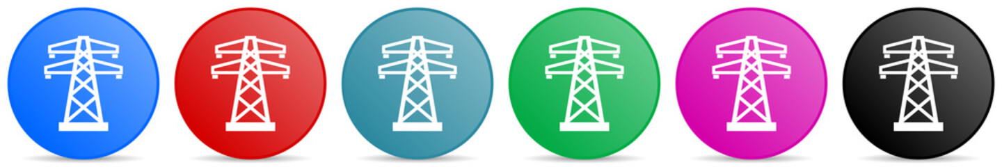Aufkleber - Power, energy tower vector icons, set of circle gradient buttons in 6 colors options for webdesign and mobile applications