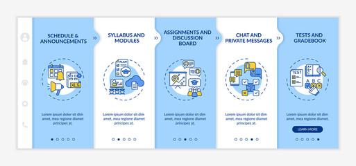 Wall Mural - online course management system elements onboarding vector template. schedule and announcements. res