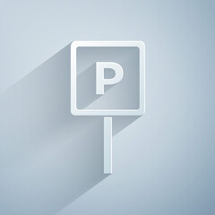 Wall Mural - Paper cut Parking icon isolated on grey background. Street road sign. Paper art style. Vector.