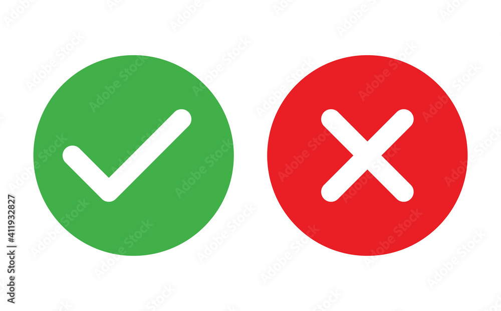 Check and Cancel Button. Yes and No symbol. Accepted and Rejected, Approved and Disapproved Web Button - obrazy, fototapety, plakaty 