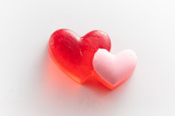 Poster - handmade soap with heart shape, white background